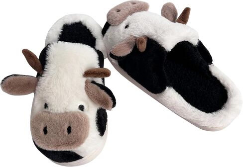 Cute Cow Slippers for Women Men Boy Girl Adult, Winter House Shoes Warm Fuzzy Lining Comfortable Cloud Slippers for Bedroom Indoor Outdoor in Kuwait