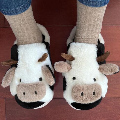 Cute Cow Slippers for Women Men Boy Girl Adult, Winter House Shoes Warm Fuzzy Lining Comfortable Cloud Slippers for Bedroom Indoor Outdoor in Kuwait