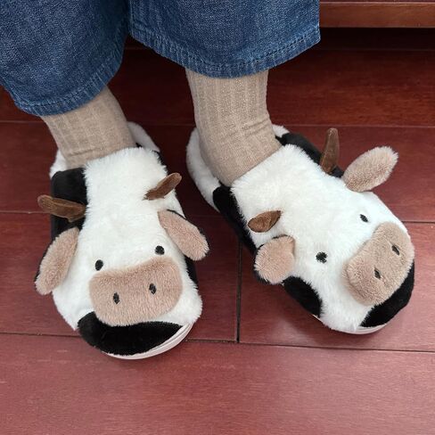 Cute Cow Slippers for Women Men Boy Girl Adult, Winter House Shoes Warm Fuzzy Lining Comfortable Cloud Slippers for Bedroom Indoor Outdoor in Kuwait