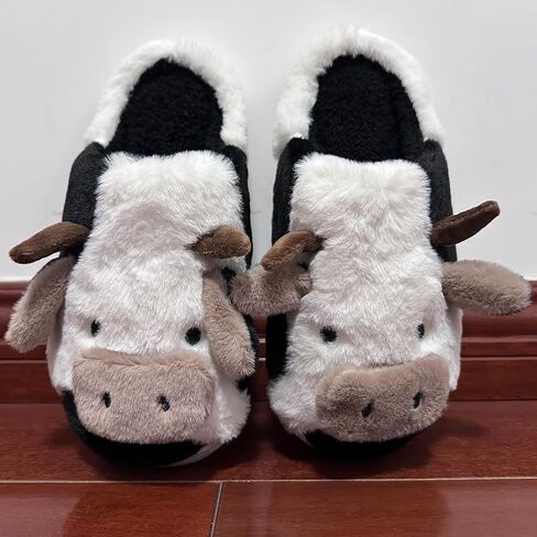 Cute Cow Slippers for Women Men Boy Girl Adult, Winter House Shoes Warm Fuzzy Lining Comfortable Cloud Slippers for Bedroom Indoor Outdoor in Kuwait