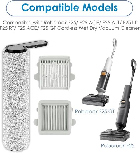 (4 Pack) F25 GT Replacement Roller Brush and HEPA Filter for Roborock F25 GT/ F25 LT/ F25 RT/ F25 ACE/ F25 ALT/ F25 ACE Combo/ F25 Combo Wet Dry Vacuum Cleaner, 2 Roller Brushes, 2 HEPA Filters in Kuwait