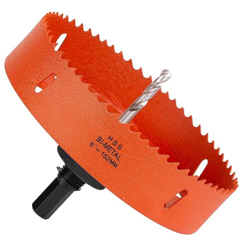 ELECFUN 6 Inch - 152mm Hole Saw Cutter with Pilot Drill Bit | HSS Bi-Metal, for PVC Wood Plastic Drywall Metal, Cutting tool, Quick Chip Removal in Kuwait