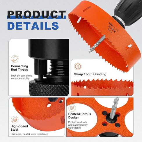 ELECFUN 6 Inch - 152mm Hole Saw Cutter with Pilot Drill Bit | HSS Bi-Metal, for PVC Wood Plastic Drywall Metal, Cutting tool, Quick Chip Removal in Kuwait