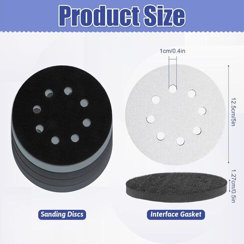 100Pcs 5" 8 Hole Sanding Discs Hook and Loop with Interface Pad | 400/600/800/1000/1500/2000/3000/5000/7000/10000 Grit Wet Dry Sandpaper for Wood Metal Polishing Random Orbital Sander in Kuwait
