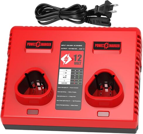 Dual Port 12V Charger Replacement for 12Volt Battery Charger 48-59-2401 Compatible with Lithium Battery 48-11-2401 48-11-2420 48-11-2440 48-11-2460 48-11-2412 48-11-2411 48-11-2402 in Kuwait