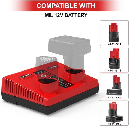 Dual Port 12V Charger Replacement for 12Volt Battery Charger 48-59-2401 Compatible with Lithium Battery 48-11-2401 48-11-2420 48-11-2440 48-11-2460 48-11-2412 48-11-2411 48-11-2402 in Kuwait