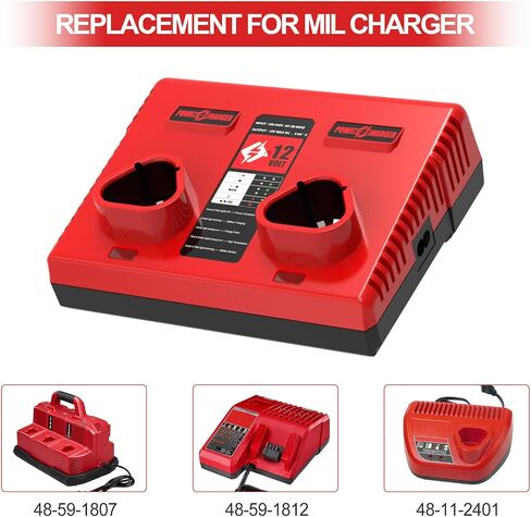 Dual Port 12V Charger Replacement for 12Volt Battery Charger 48-59-2401 Compatible with Lithium Battery 48-11-2401 48-11-2420 48-11-2440 48-11-2460 48-11-2412 48-11-2411 48-11-2402 in Kuwait