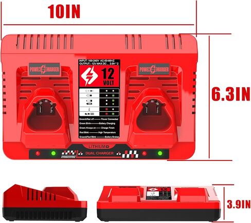 Dual Port 12V Charger Replacement for 12Volt Battery Charger 48-59-2401 Compatible with Lithium Battery 48-11-2401 48-11-2420 48-11-2440 48-11-2460 48-11-2412 48-11-2411 48-11-2402 in Kuwait