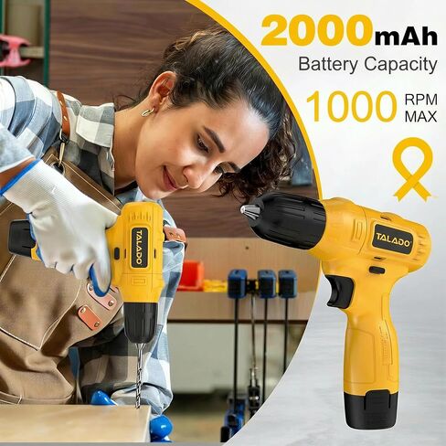 Cordless Drill Set, 12V Power Drill Set with 2000mAh Battery and Charger, 33Pcs Electric Driver Drill Bits, 3/8'' Keyless Chuck, 180 inch-lbs, with LED Electric Drill Set (Yellow) in Saudi Arabia