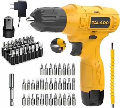 Cordless Drill Set, 12V Power Drill Set with 2000mAh Battery and Charger, 33Pcs Electric Driver Drill Bits, 3/8'' Keyless Chuck, 180 inch-lbs, with LED Electric Drill Set (Yellow) in Saudi Arabia