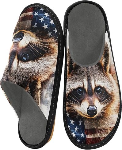 American Raccoon House Slippers for Women Men, Warm Slipper Rubber Sole Memory Foam Indoor Outdoor 4-5 in Kuwait