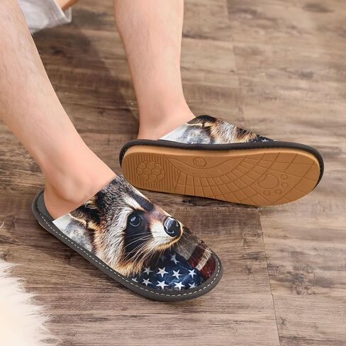 American Raccoon House Slippers for Women Men, Warm Slipper Rubber Sole Memory Foam Indoor Outdoor 4-5 in Kuwait