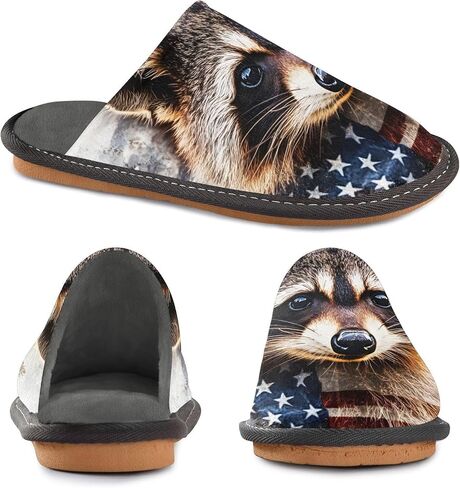 American Raccoon House Slippers for Women Men, Warm Slipper Rubber Sole Memory Foam Indoor Outdoor 4-5 in Kuwait