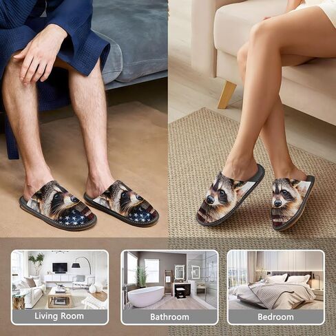 American Raccoon House Slippers for Women Men, Warm Slipper Rubber Sole Memory Foam Indoor Outdoor 4-5 in Kuwait