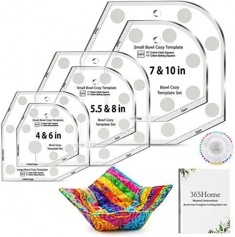 Bowl Cozy Template 3 Sizes, Bowl Cozy Pattern Template, Bowl Cozy Template Cutting Ruler Set with 40 Pcs of Sewing Pin, Roller Cutter and Manual Instruction in Saudi Arabia