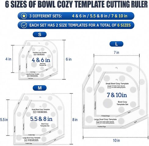 Bowl Cozy Template 3 Sizes, Bowl Cozy Pattern Template, Bowl Cozy Template Cutting Ruler Set with 40 Pcs of Sewing Pin, Roller Cutter and Manual Instruction in Saudi Arabia