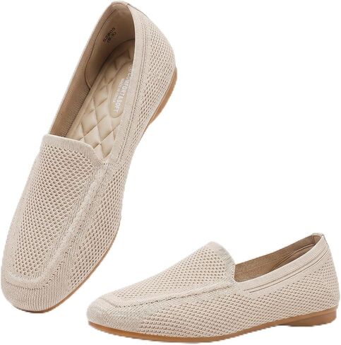 Puxowe Women's Square Toe Flats Knit Slip On Loafers Comfortable 2026 Dress Shoes with Arch Support Lightweight Breathable Casual Walking Ballet Flats for Work Office in Kuwait