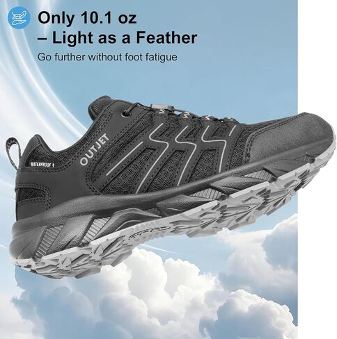 Women's Waterproof Hiking Shoes Quick Laces Lightweight Comfortable Breathable Non-Slip Trails Outdoor Sneakers Black in Kuwait