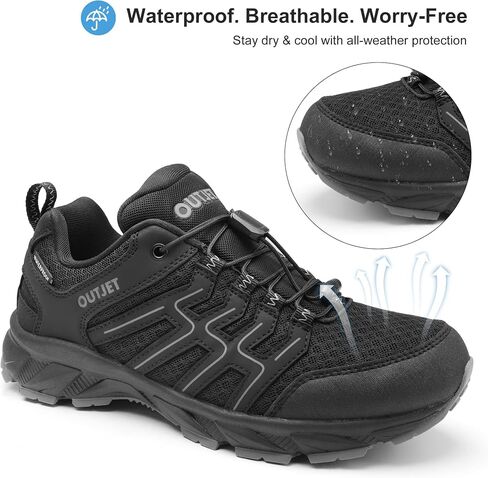 Women's Waterproof Hiking Shoes Quick Laces Lightweight Comfortable Breathable Non-Slip Trails Outdoor Sneakers Black in Kuwait