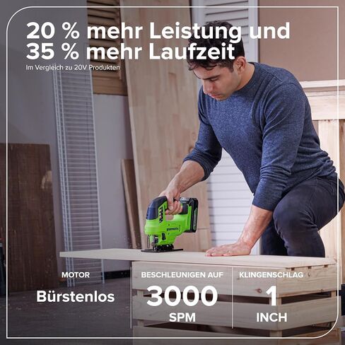 Greenworks 24V Brushless Cordless 1" Jig Saw (3,000 SPM / 4 Settings/Bevel 0°-45°/ LED Light), Battery and Charger Sold Separately in Kuwait