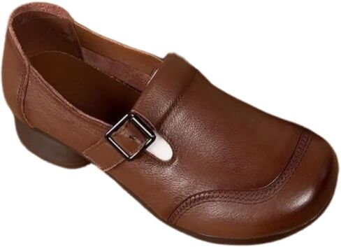 Women's Comfortable Soft-Soled Chunky-Heel Casual Shoes Microfiber Leather Loafers in Kuwait