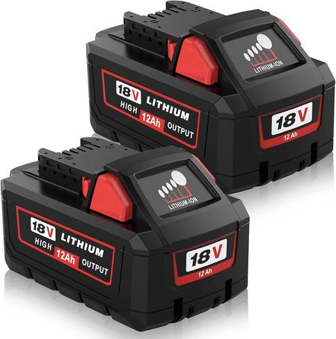 2 Packs 12000mAh Replacement for Milwaukee 18V Battery 48-11-1880 | Compatible with Milwaukee 18 Volt Batteries 12.0Ah High Output 48-11-1865 48-11-1862 48-11-1852 48-11-1850(Red) in Kuwait