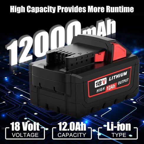2 Packs 12000mAh Replacement for Milwaukee 18V Battery 48-11-1880 | Compatible with Milwaukee 18 Volt Batteries 12.0Ah High Output 48-11-1865 48-11-1862 48-11-1852 48-11-1850(Red) in Saudi Arabia