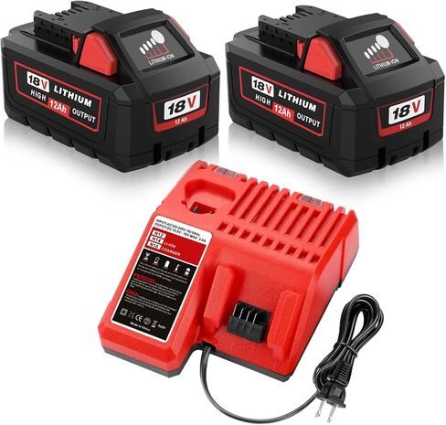 2 Packs 12000mAh Replacement for Milwaukee 18V Battery 48-11-1880 | Compatible with Milwaukee 18 Volt Batteries 12.0Ah High Output 48-11-1865 48-11-1862 48-11-1852 48-11-1850(Red) in Saudi Arabia