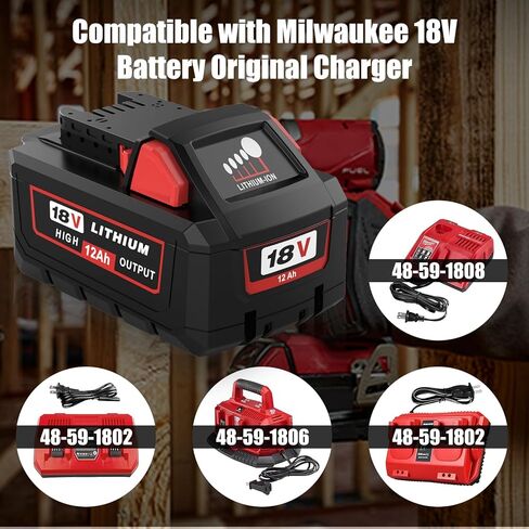 2 Packs 12000mAh Replacement for Milwaukee 18V Battery 48-11-1880 | Compatible with Milwaukee 18 Volt Batteries 12.0Ah High Output 48-11-1865 48-11-1862 48-11-1852 48-11-1850(Red) in Saudi Arabia