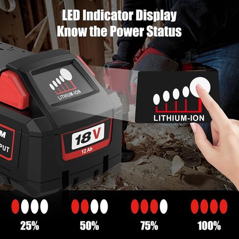 2 Packs 12000mAh Replacement for Milwaukee 18V Battery 48-11-1880 | Compatible with Milwaukee 18 Volt Batteries 12.0Ah High Output 48-11-1865 48-11-1862 48-11-1852 48-11-1850(Red) in Saudi Arabia