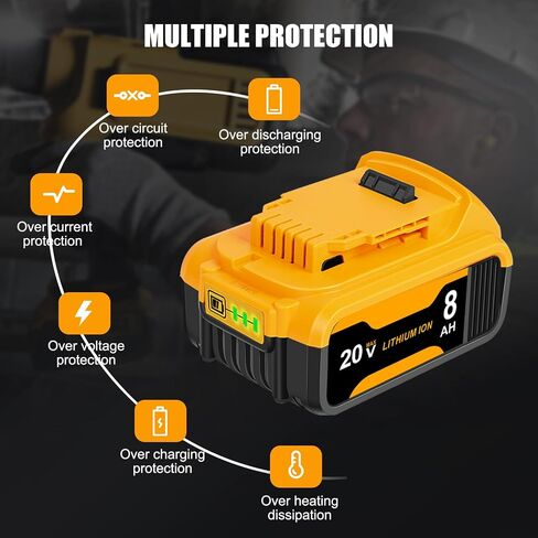 4 Packs 8.0Ah Battery Replacement for Dewalt 20V Max Battery, Compatible with DCB206 DCB200 DCB201 DCB204 in Kuwait