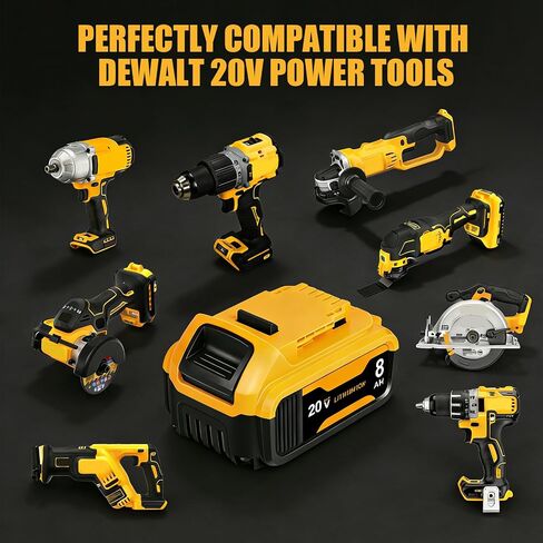 4 Packs 8.0Ah Battery Replacement for Dewalt 20V Max Battery, Compatible with DCB206 DCB200 DCB201 DCB204 in Kuwait