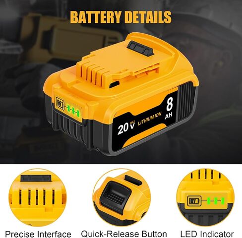 4 Packs 8.0Ah Battery Replacement for Dewalt 20V Max Battery, Compatible with DCB206 DCB200 DCB201 DCB204 in Kuwait