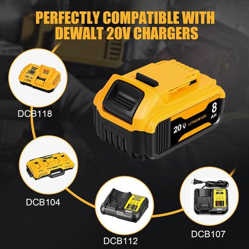 4 Packs 8.0Ah Battery Replacement for Dewalt 20V Max Battery, Compatible with DCB206 DCB200 DCB201 DCB204 in Kuwait