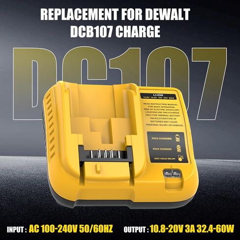 2 Packs 12.0Ah Replacement for Dewalt 20V Battery DCB208 and Charger DCB107 | Compatible with Dewalt 20V Max Batteries DCB207 DCB206 DCB204 DCB203 DCB200 DCB201 DCD/DCF/DCG/DCS Cordless Power Tools in Kuwait