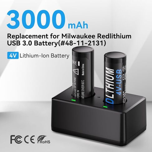Replacement for MK Red Lithium USB 3.0 Battery, 2 Pack 4V USB Battery and Charger Kit, 3000mAh Lithium-Ion Rechargeable, Compatible with 2114-21, 2163-21, 2112-21, 2128-21 in Kuwait