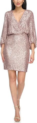 Eliza J Womens Balloon Sleeve Blouson Wrap Sequin Mini Cocktail Dress in Saudi Arabia