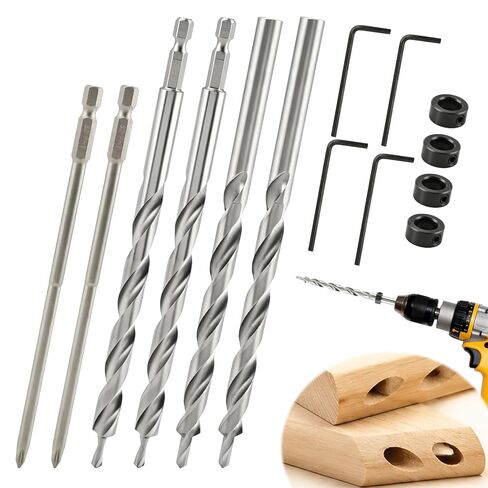 4 Pcs 3/8" Pocket Hole Drill Bit with Depth Stop Collars & SQ2 Screwdriver Bit Set, 1/4" Hex Shank & Round Shank Replacement Drills for Manual Pocket Hole Guide Jig Master System in Kuwait