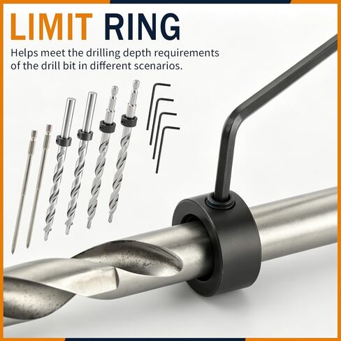 4 Pcs 3/8" Pocket Hole Drill Bit with Depth Stop Collars & SQ2 Screwdriver Bit Set, 1/4" Hex Shank & Round Shank Replacement Drills for Manual Pocket Hole Guide Jig Master System in Kuwait