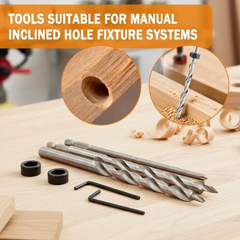 4 Pcs 3/8" Pocket Hole Drill Bit with Depth Stop Collars & SQ2 Screwdriver Bit Set, 1/4" Hex Shank & Round Shank Replacement Drills for Manual Pocket Hole Guide Jig Master System in Kuwait