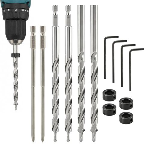 4 Pcs 3/8" Pocket Hole Drill Bit with Depth Stop Collars & SQ2 Screwdriver Bit Set, 1/4" Hex Shank & Round Shank Replacement Drills for Manual Pocket Hole Guide Jig Master System in Kuwait
