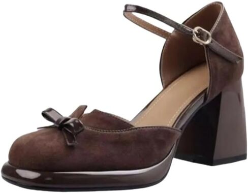 Lady Elegant Mary Jane Shoes - Bow Design on The Upper - Hook and Loop Closure - Party Wear - Outing Square Toe Shoes in Kuwait