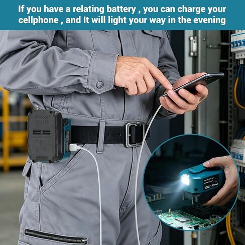 USB Adapter for Makita 18V Battery, 1 USB-C & 1 Type-C Fast Charger with 200LM LED Work Light, Portable Belt Clip Power Converter for Jobsite in Kuwait