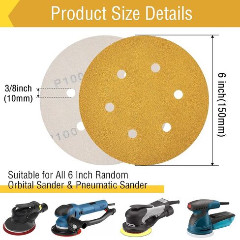6 Inch Sanding Discs, 6 Holes Hook and Loop 40 Grit Round Wet Dry Auto Sandpaper for Orbital Sander Pads 70 PCS Lijas for Car in Kuwait