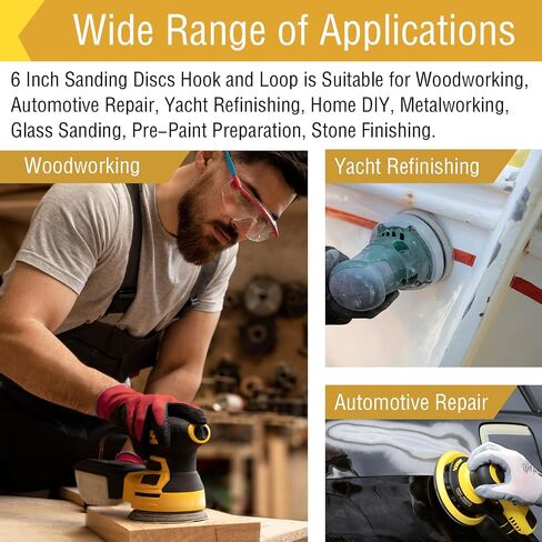 6 Inch Sanding Discs, 6 Holes Hook and Loop 40 Grit Round Wet Dry Auto Sandpaper for Orbital Sander Pads 70 PCS Lijas for Car in Kuwait