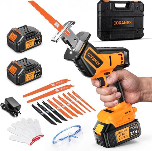Cordless Reciprocating Saw | Brushless Motor 0-3500 SPM Variable Speed | 2 x 4.0Ah Batteries for Longer Runtime | Tool-Free Blade Change | 11-Blade Kit with Carrying Case for Wood Metal PVC in Kuwait