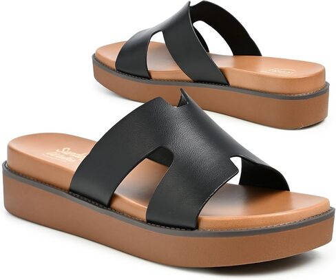 Women’s Platform Slide Sandal EASY, Wide Cutout Strap, Open Toe, Cushioned Footbed, Lightweight Summer Slip-On in Kuwait
