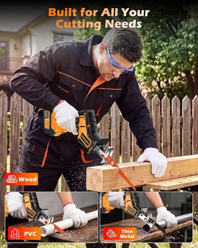 Cordless Reciprocating Saw | Brushless Motor 0-3500 SPM Variable Speed | 2 x 4.0Ah Batteries for Longer Runtime | Tool-Free Blade Change | 11-Blade Kit with Carrying Case for Wood Metal PVC in Kuwait