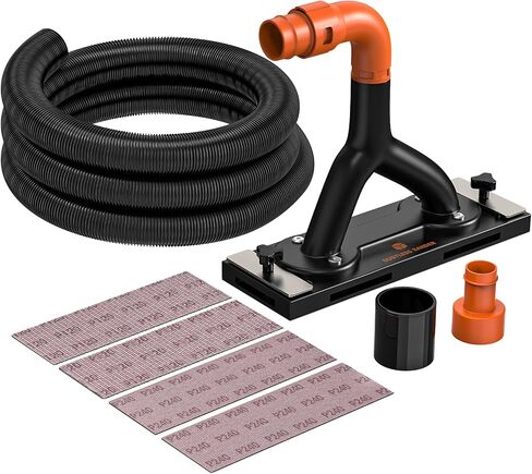 Zipcase 9" Dust Free Hand Sander for Smoothing Walls, 95% dust capture | Adjustable Suction, Drywall Sander with Vacuum, with 7.4 ft Hose, Adapter, 120 Grit and 240 Grit in Kuwait