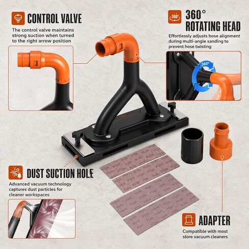 Zipcase 9" Dust Free Hand Sander for Smoothing Walls, 95% dust capture | Adjustable Suction, Drywall Sander with Vacuum, with 7.4 ft Hose, Adapter, 120 Grit and 240 Grit in Kuwait